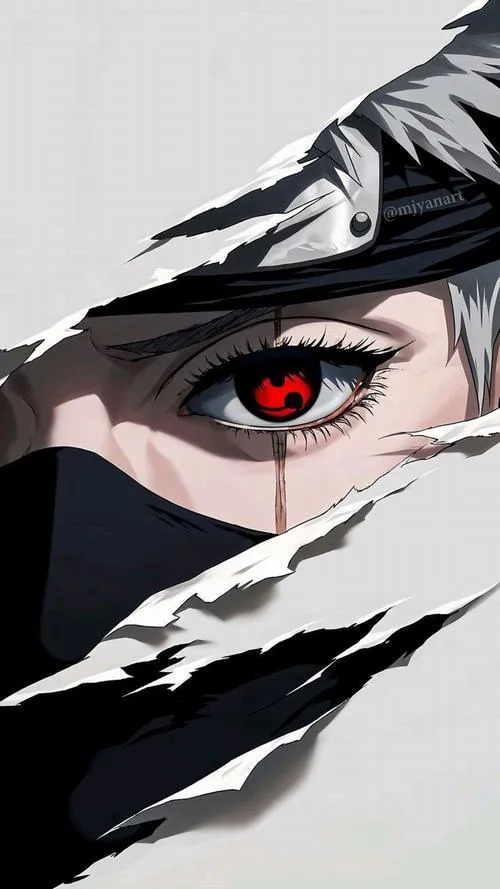 Ảnh 4K Kakashi Hatake nghiêng khung với tia sét, mắt đỏ rực, cảm giác bùng nổ