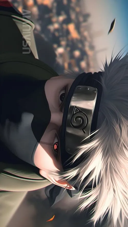 Ảnh ngầu thầy Kakashi nền xám tối giản, tay đưa lên, tóc bạc nổi rõ, rất sạch mắt
