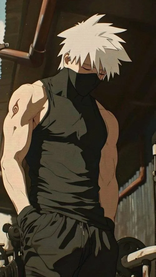 Hình nền Kakashi Hatake cận mắt đỏ Sharingan, mặt nạ che kín, không khí căng thẳng