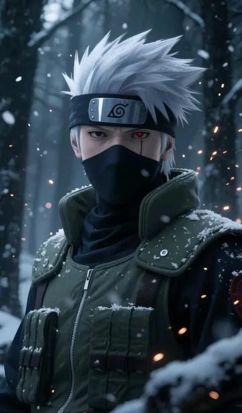 Ảnh bìa Kakashi Hatake giáp xanh phát sáng, hiệu ứng điện, cảm giác chiến thuật tương lai