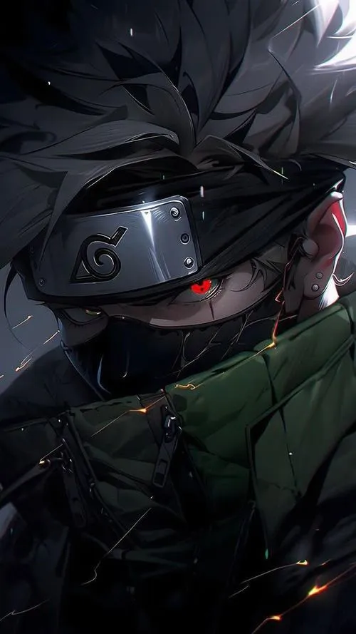 Hình anime thầy Kakashi tông đen tối giản, nền trống nhiều, hợp đặt icon gọn mắt