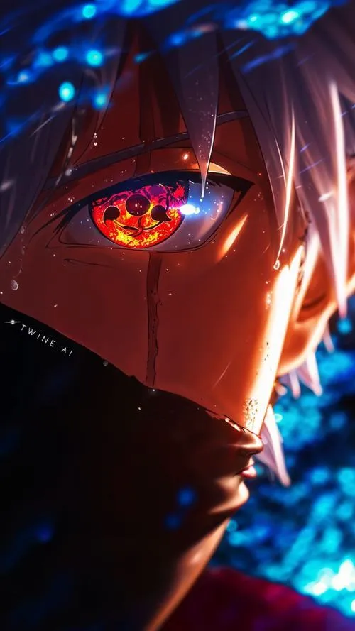 Ảnh fanart Kakashi Hatake ẩn mình sau lá xanh, ánh sáng rọi nhẹ, vibe trinh sát kín đáo