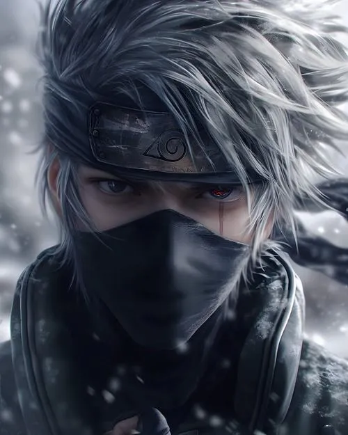 Hình nền Kakashi Hatake toàn thân giữa mây trời, màu tươi, dáng đứng thoải mái mà vẫn ngầu