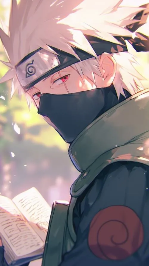 Ảnh fanart Kakashi Hatake kiểu neon xanh, đường sáng chạy quanh mặt nạ, nhìn hiện đại và gắt