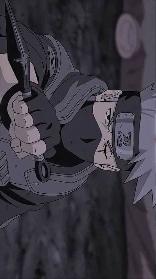 Hình nền Kakashi Hatake ánh sáng đỏ xanh đối lập, chi tiết băng trán rõ, khí chất điện ảnh