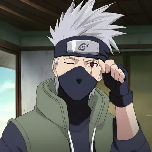 Avatar thầy Kakashi trong mưa xanh neon, viền sáng lạnh, mắt phát sáng đầy áp lực