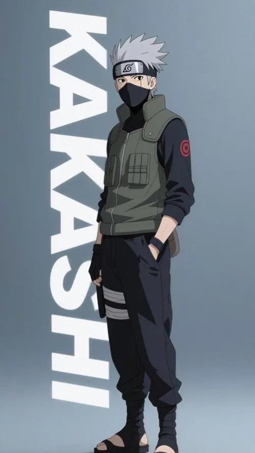 Hình anime ninja copy tông xanh lạnh, tóc bạc bay, nền tuyết sương mờ điện ảnh