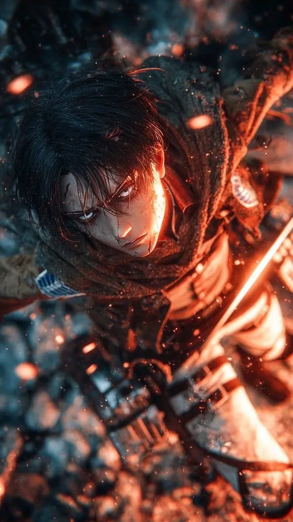 Hình anime Chiến binh mạnh nhất nhân loại lao qua tán lá rừng cây, bóng râm đổ mạnh, không khí ngột ngạt