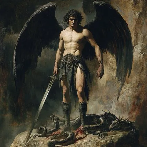 Ánh lửa hắt lên vết nứt trên da của Lucifer u uất