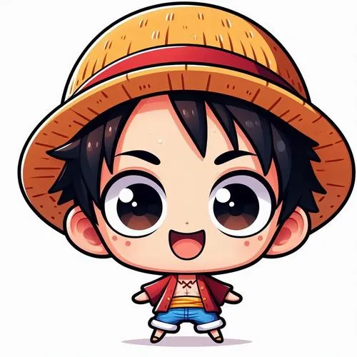 Avatar Luffy chibi mặt tròn mắt siêu to, miệng cười nhỏ, tông màu sạch như sticker.