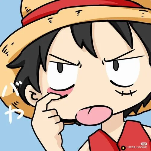 Avatar Luffy chibi cận mặt, lè lưỡi và chọc mũi, biểu cảm lầy lội đúng chất tinh nghịch.