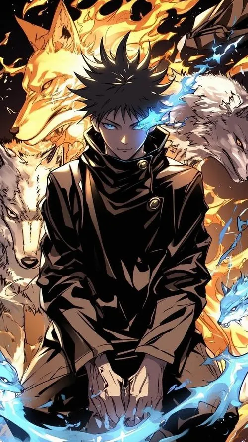 Hình Megumi tóc dựng mắt xanh đồng phục cổ cao bóng đổ dày chất Zenin ngầu