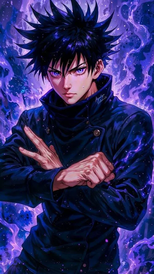 Ảnh nền đẹp Megumi che nửa mặt trong bóng đổ tạo cảm giác bí ẩn và quyết liệt