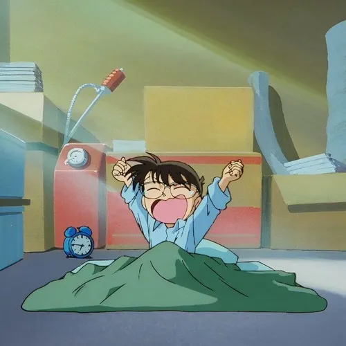 Meme chế Conan nằm bẹp trên giường, Ran nhìn phát thấy có mùi.