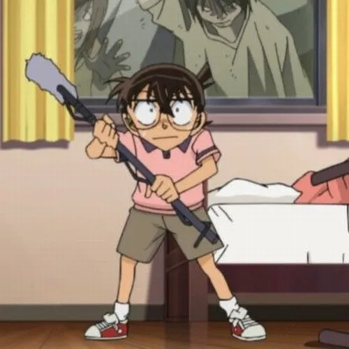 Ảnh meme vui Conan cầm gậy