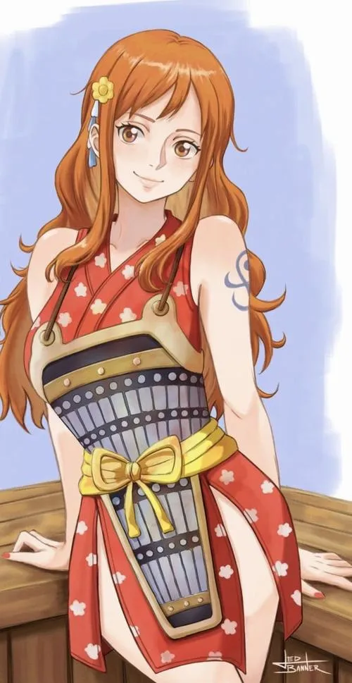 Khung hình Nami bên Luffy, ánh mắt phối hợp ăn ý, gợi tinh thần đồng đội của Mũ Rơm