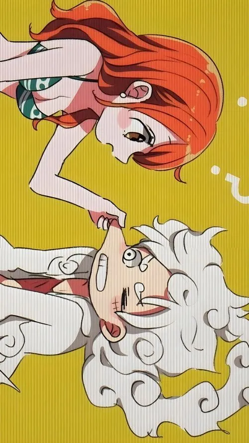 Hình Nami phong cách chibi, áo ngắn và quần ôm, nét vẽ vui nhộn hợp làm hình nền