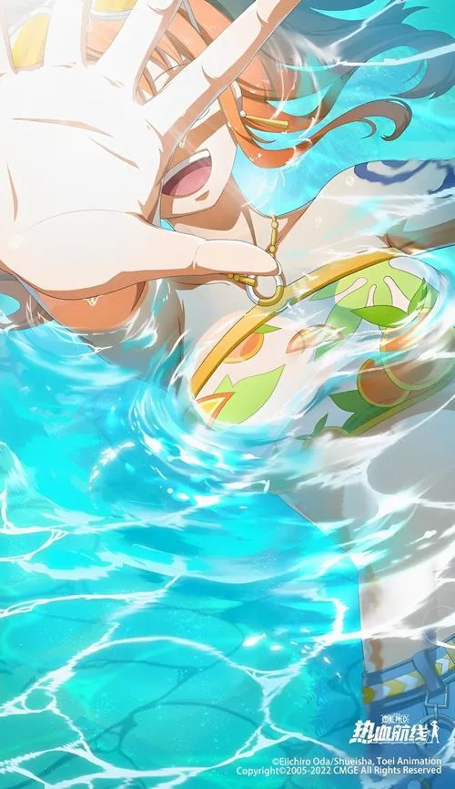 Hình nền Nami bơi dưới nước, đồ bơi hai mảnh và ánh xanh ngọc, hợp phong cách 4K mát mắt