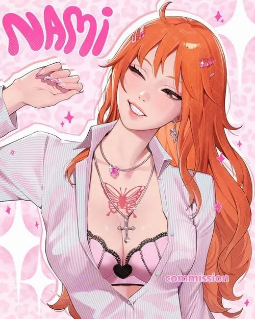 Ảnh Nami với gậy thời tiết, hiệu ứng mây xoáy quanh người, không khí cơn giông rất rõ