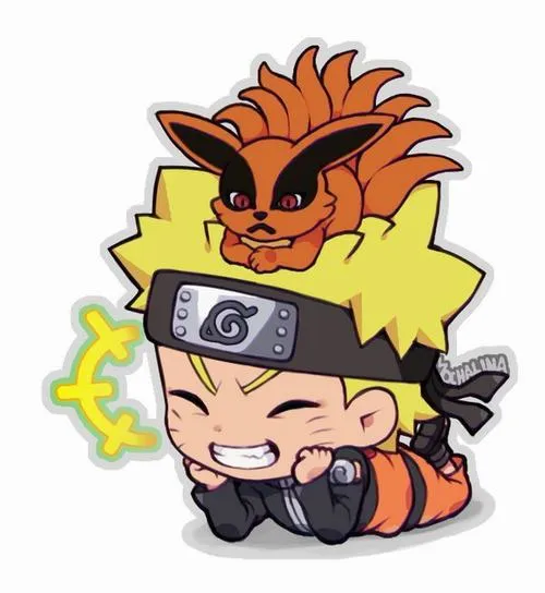 Ảnh bìa Naruto chibi nằm ngủ, băng trán lệch nhẹ, Kurama đội như vương miện, nét hài hước