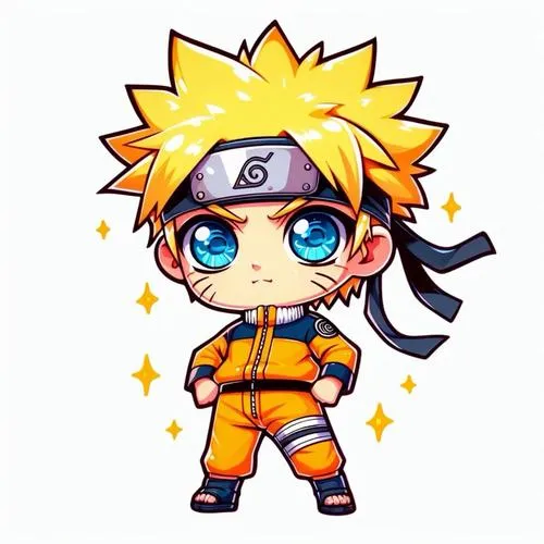 Ảnh Naruto phiên bản tí hon lấp lánh, áo cam rực, băng trán chắc, đứng dang tay đầy năng lượng