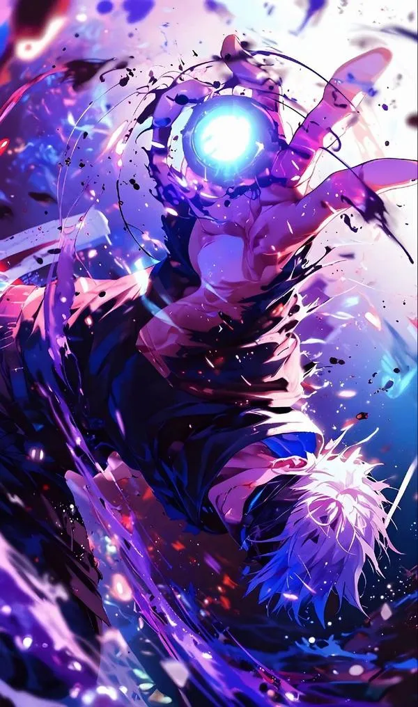 Hình Geto Suguru đứng tĩnh, chú linh lấp ló sau vai, nét tối giản, khoảng trống nhiều, hợp homescreen