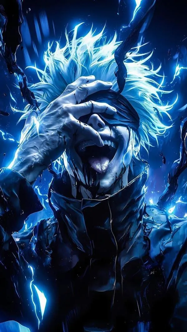 Hình Gojo Satoru và Sukuna giằng co, nguyền lực cuộn dày, vệt tốc độ mạnh, ánh lửa rực