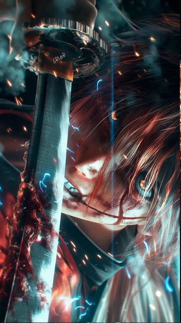 Ảnh cận mắt Sukuna, vệt nứt như rạn kính, ánh cam cháy, biểu cảm sắc, hợp làm avatar