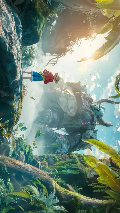 Wallpaper One Piece có cột buồm và lá cờ căng gió, bố cục dọc, đặt icon rất hợp.