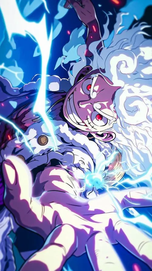 Wallpaper One Piece tông màu rực, mảng màu phẳng nổi khối, nhìn trẻ và nhiều lửa.