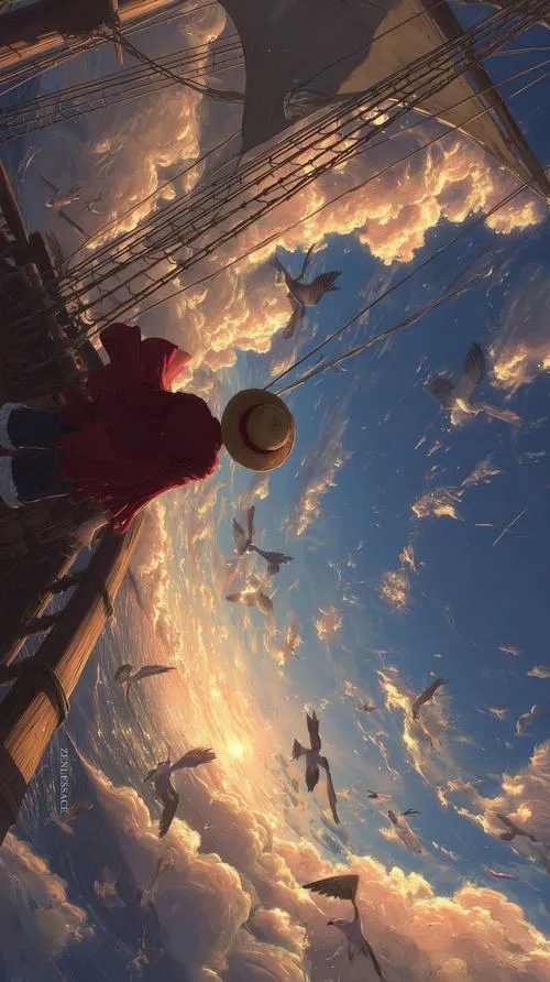 Ảnh bìa One Piece dùng hiệu ứng đường nét truyện tranh, nét gãy mạnh, chất nghệ rõ.