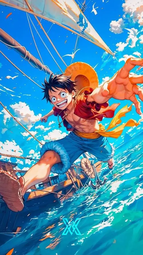 Nền điện thoại One Piece cảnh Hải quân truy bắt, tàu chiến áp sát, không khí căng như phim.
