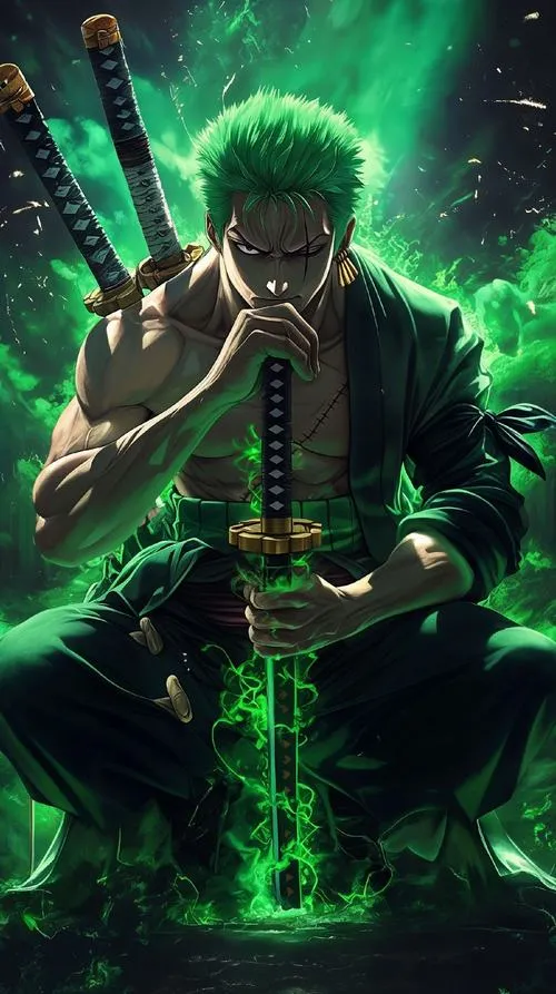 Ảnh nền Zoro tạo cảm giác quyết liệt, đường chém dứt khoát, nền sâu, tổng thể đẹp mà không rối