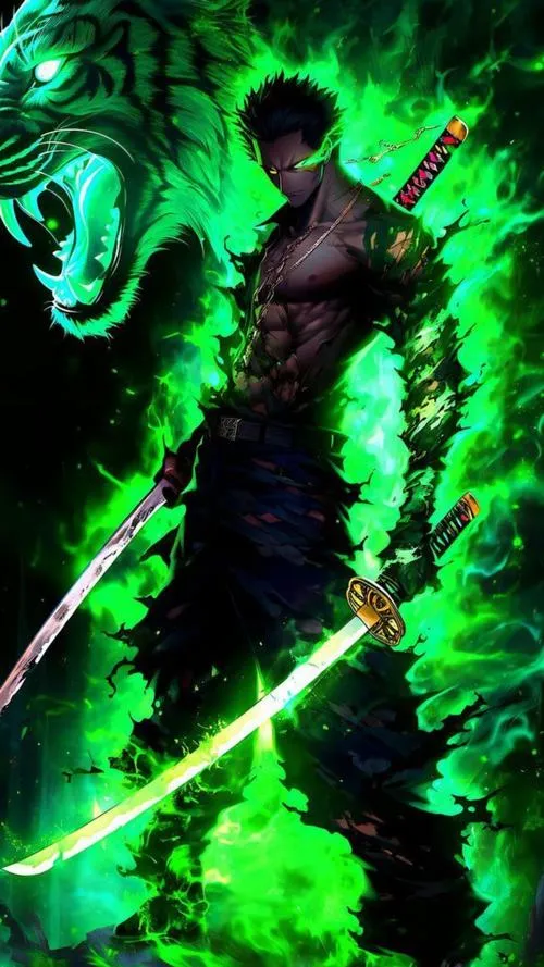 Ảnh Zoro với sẹo mắt trái nổi nét, ánh nhìn nghiêm, nền mờ để chủ thể bật khối mạnh