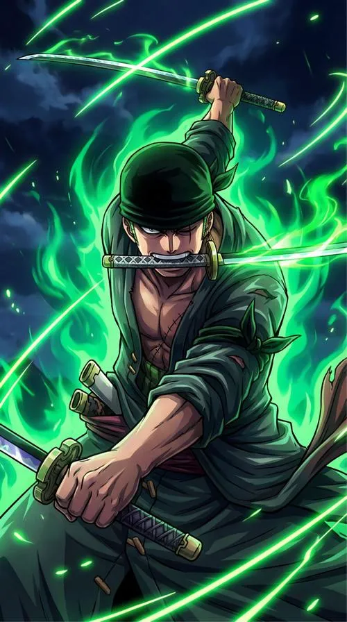 Hình nền Zoro có đường kiếm chém dọc, tia lửa bay, nền tối, cảm giác tốc độ và lực tay
