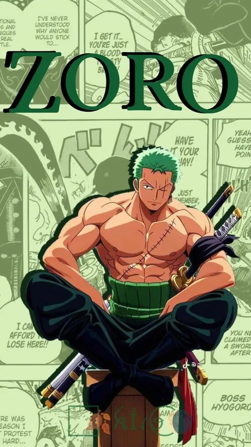 Ảnh Zoro 4k cực chiến góc chém xuyên vòng tròn kỹ thuật, nét kim loại rõ, nền trắng sạch mắt