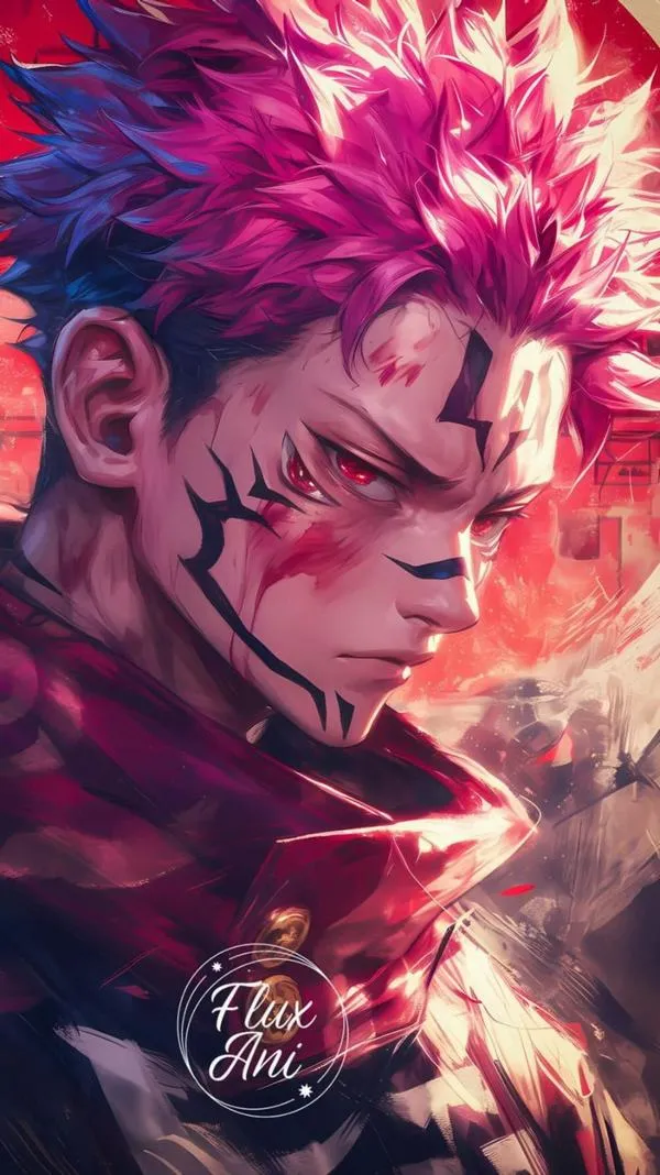 Hình Sukuna tông trắng ngà và đen, khăn quàng cổ đen tạo điểm tương phản cực bắt mắt