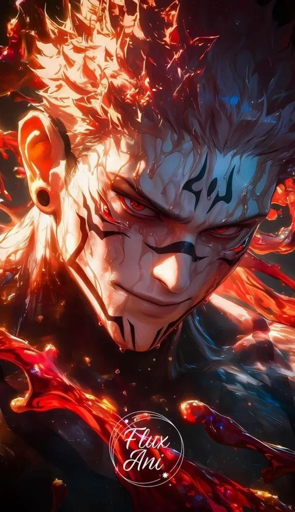 Hình Sukuna đứng cùng Uraume, không khí lạnh sâu, sắc tối làm nổi thần thái bạo liệt