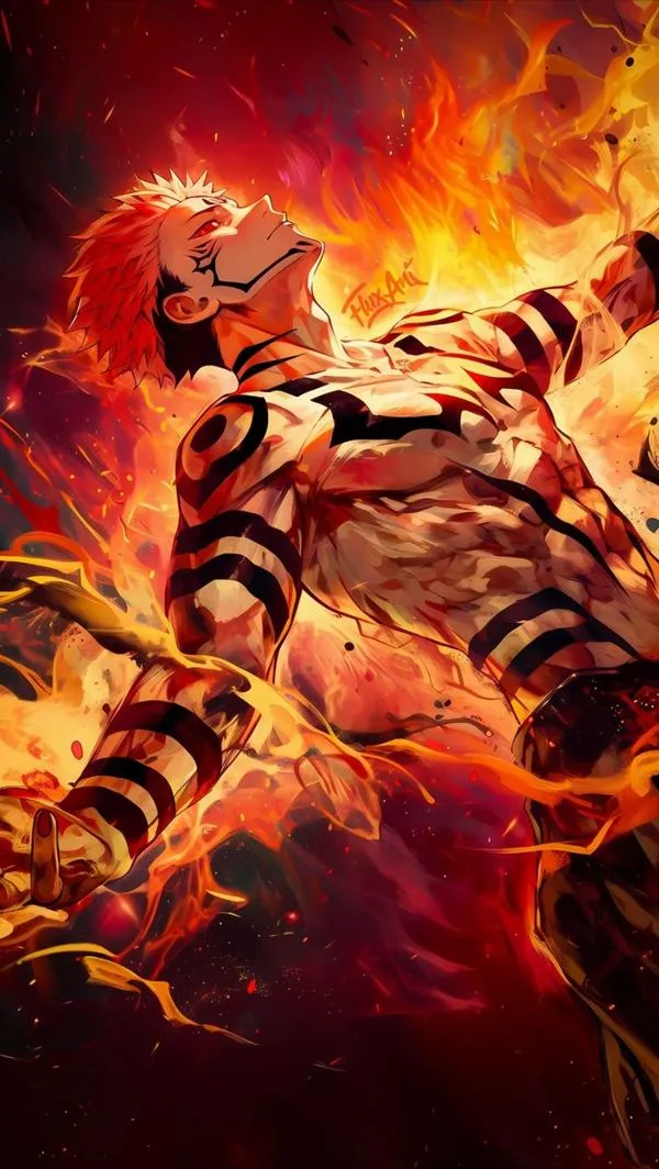 Ảnh Nguyền Vương Sukuna tỏa chú lực áp đảo giữa tông đỏ đen đầy căng thẳng