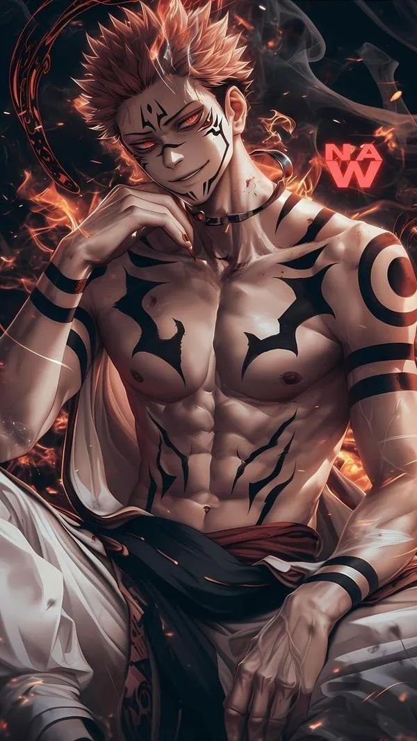 Hình nền mobile Sukuna trong nghi thức triệu hồi, vòng chú ấn xoáy chặt quanh chân đầy căng