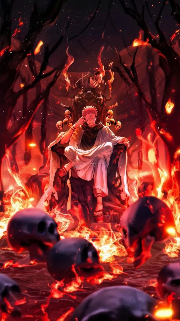 Ảnh Sukuna gợi Cổ Tiên Imaginary Demon, nền tối sâu và cảm giác truyền thuyết rất rõ