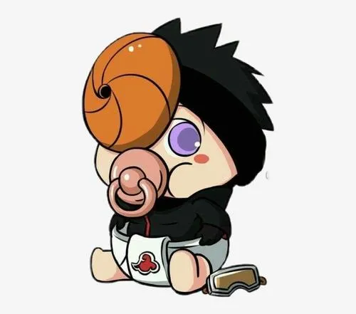 Obito chibi nền gradient đen đỏ, điểm nhấn mây đỏ nổi rõ, nhìn là nhận ra ngay