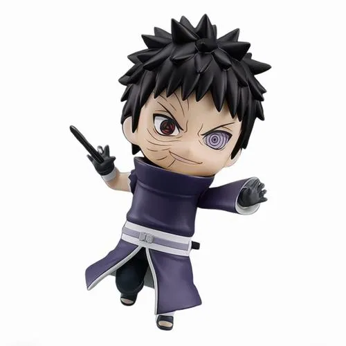 Ảnh Obito chibi cầm kunai, hiệu ứng khói nhẹ, vibe bí ẩn mà vẫn đáng yêu