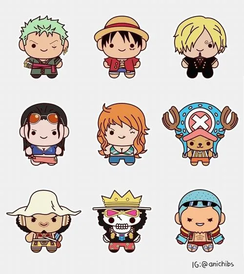 Ảnh One Piece dễ thương dạng bộ sticker nhỏ, đủ Luffy Zoro Nami Chopper, tiện sưu tầm