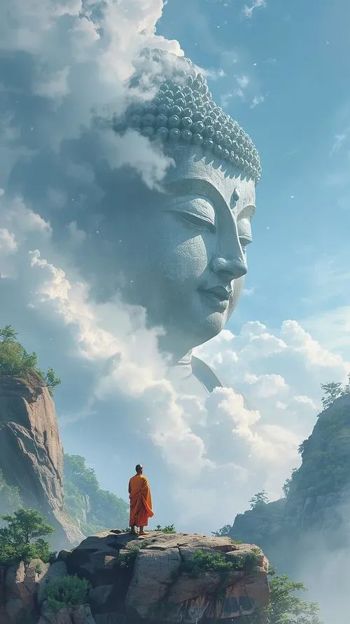 Hình Vô Lượng Quang Phật hiện diện giữa không gian thanh tịnh an lạc