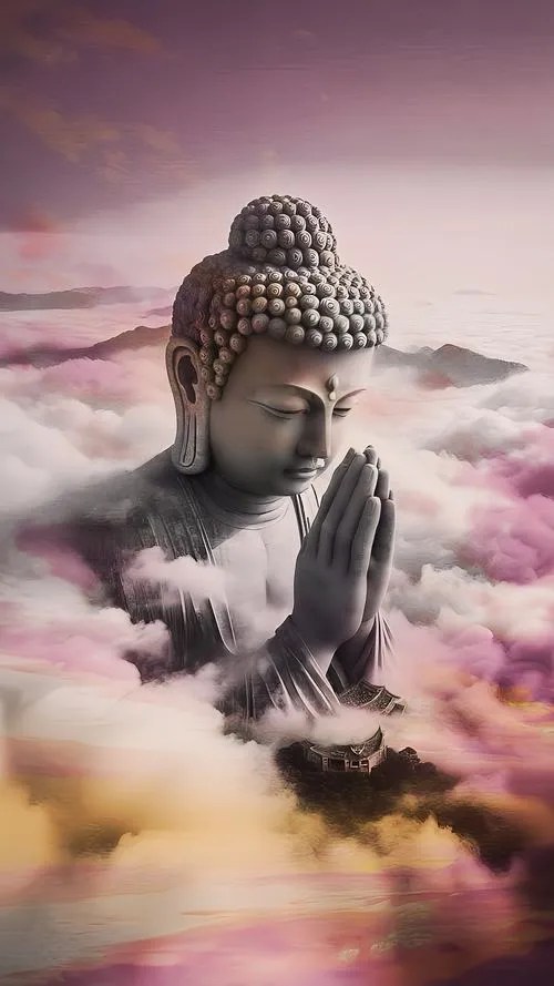 Hình nền liên đài tầng đài đỡ Phật A Di Đà an nhiên