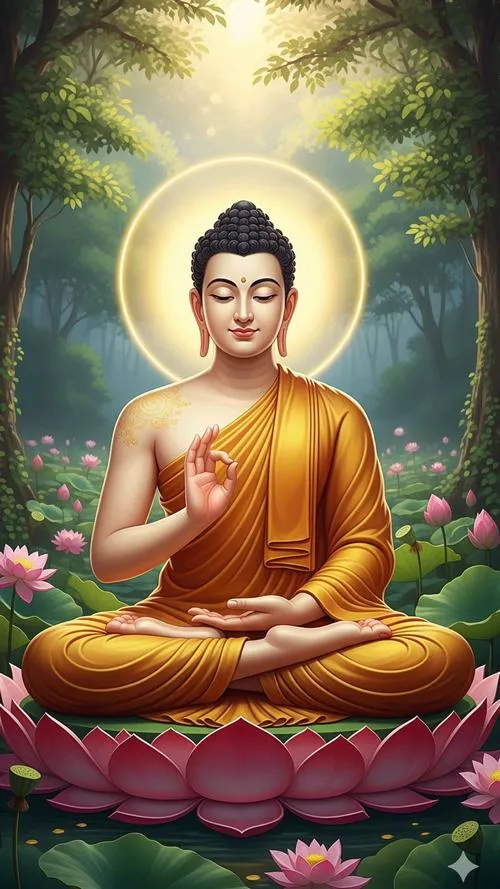 Khung ảnh tượng Phật với ánh sáng nhiệm mầu lan tỏa