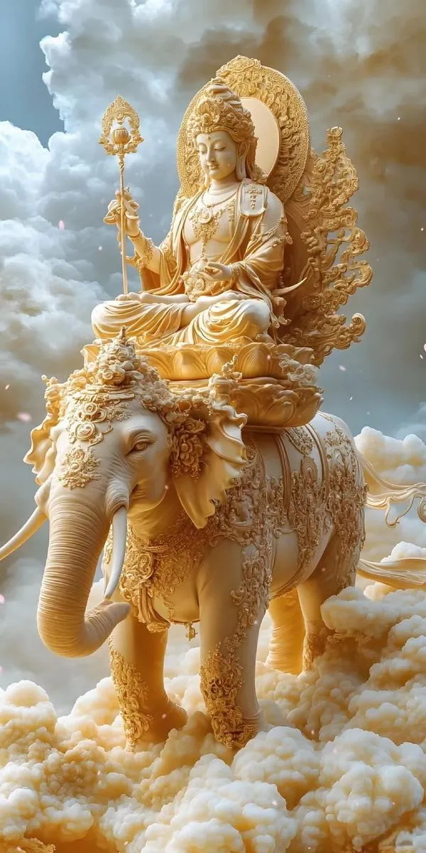 Tông màu vàng kim ôm tượng Phật trung tâm