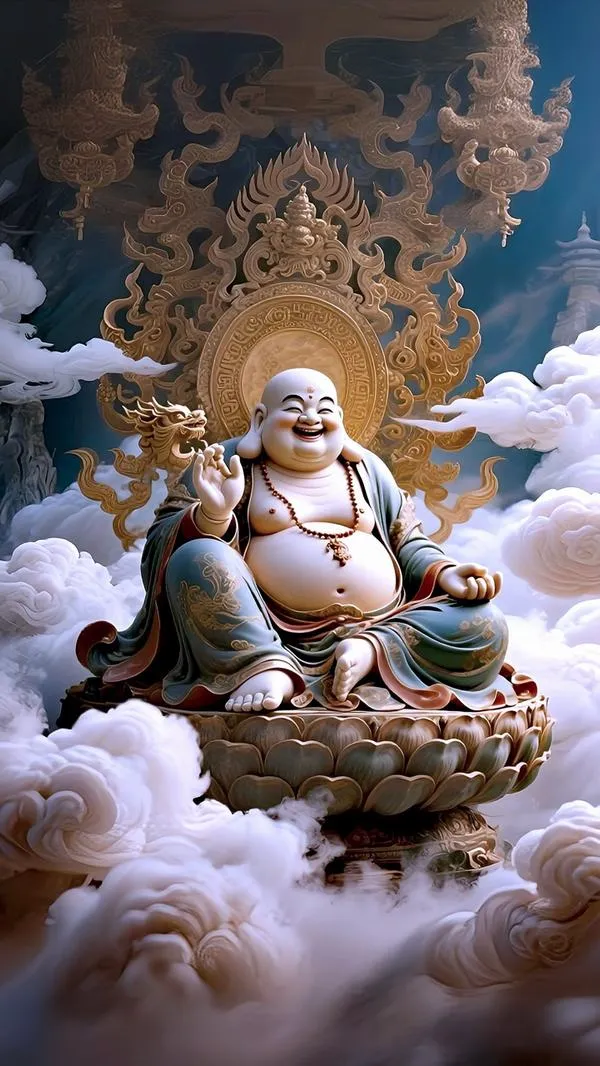 Viền sáng như sương mỏng ôm hình nền Phật tạo giác hộ trì