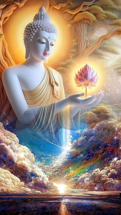 Bàn thờ gồm lọ hoa ngà cạnh hoa sen